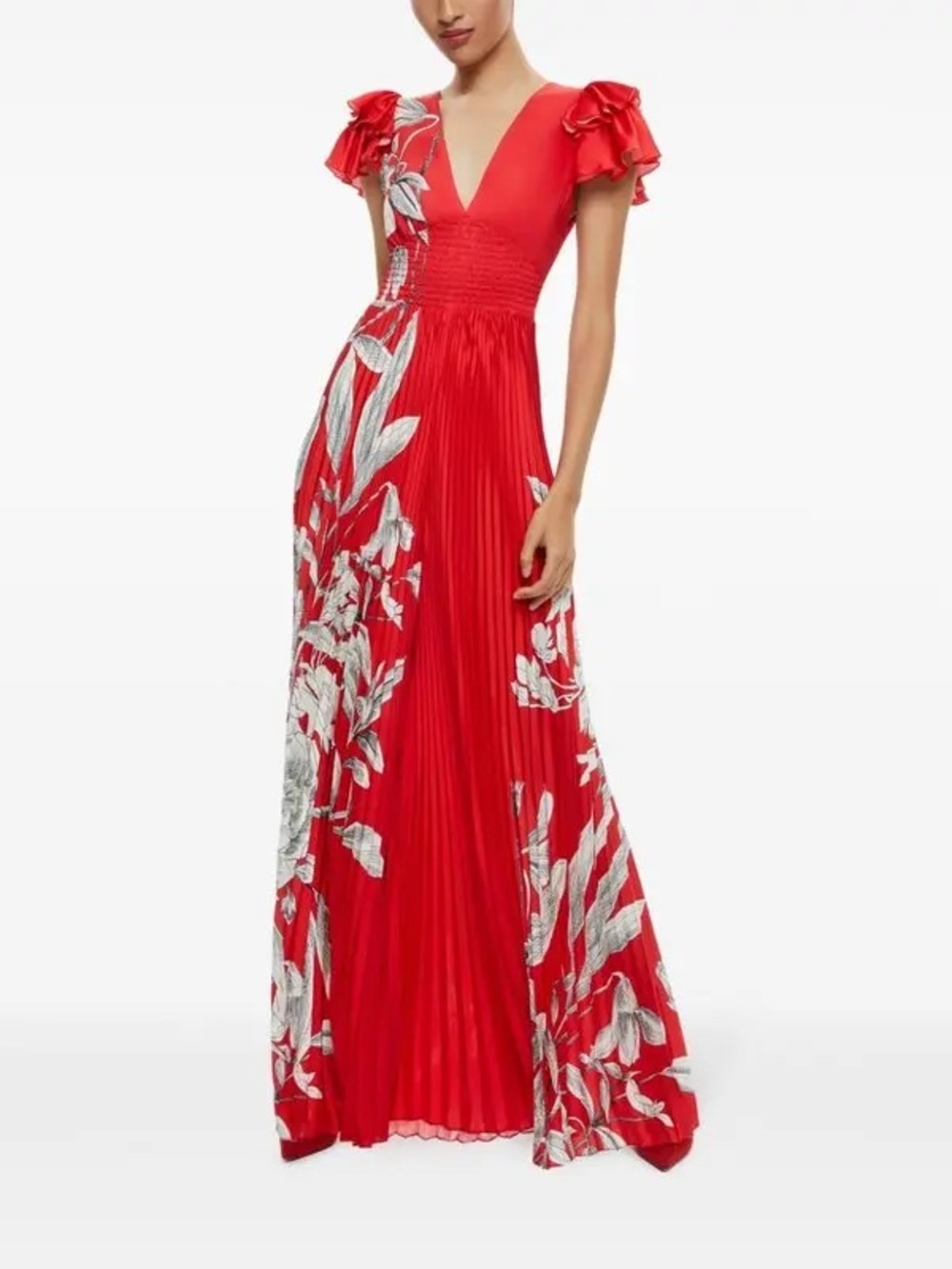 Alice + Olivia Bennet Red Floral Pleated Wide-Leg Jumpsuit Revolve - Picture 4 of 6